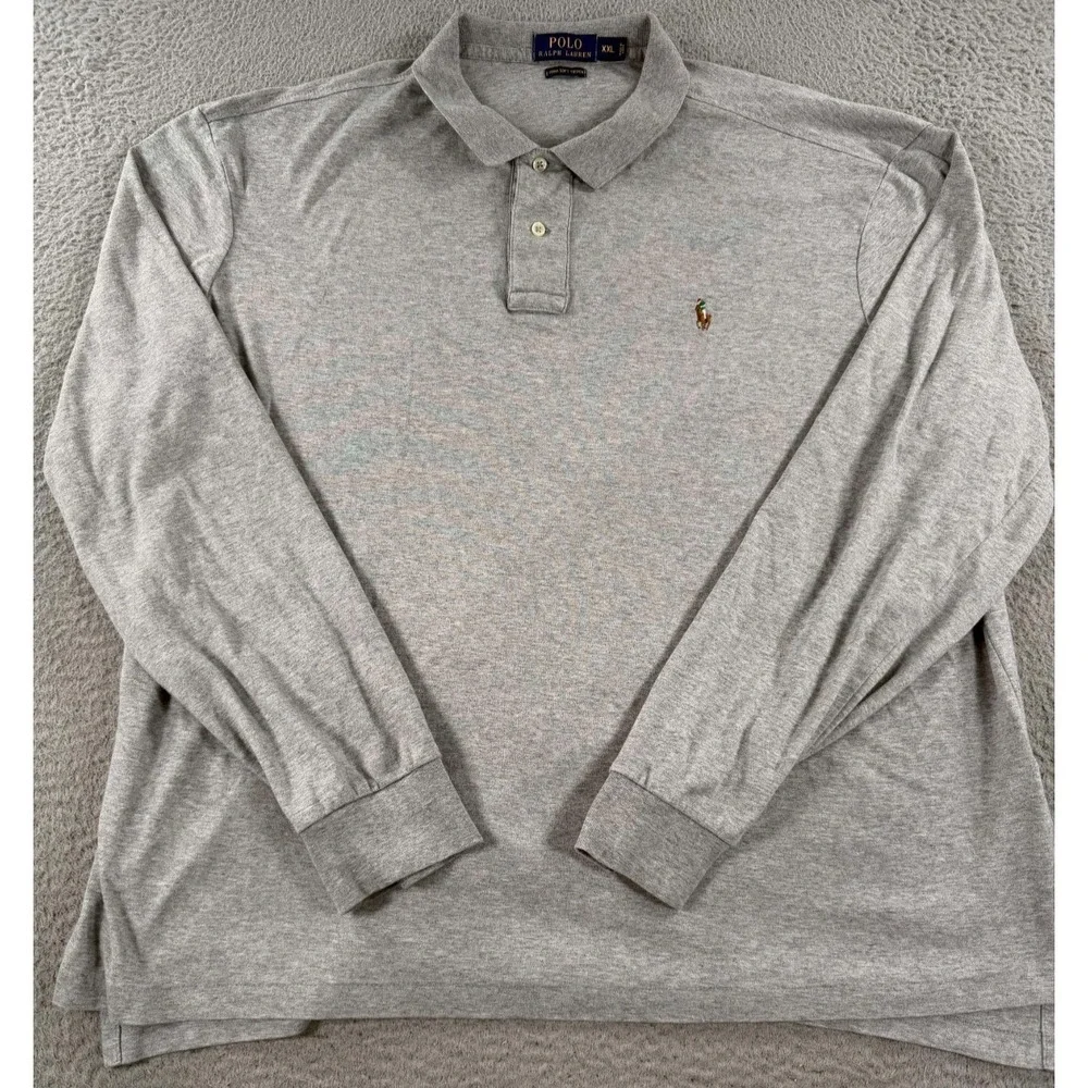 Polo Ralph Lauren Polo Shirt Men's 2XL Long Sleeve Pima Soft‎ Touch Flesh Pony
